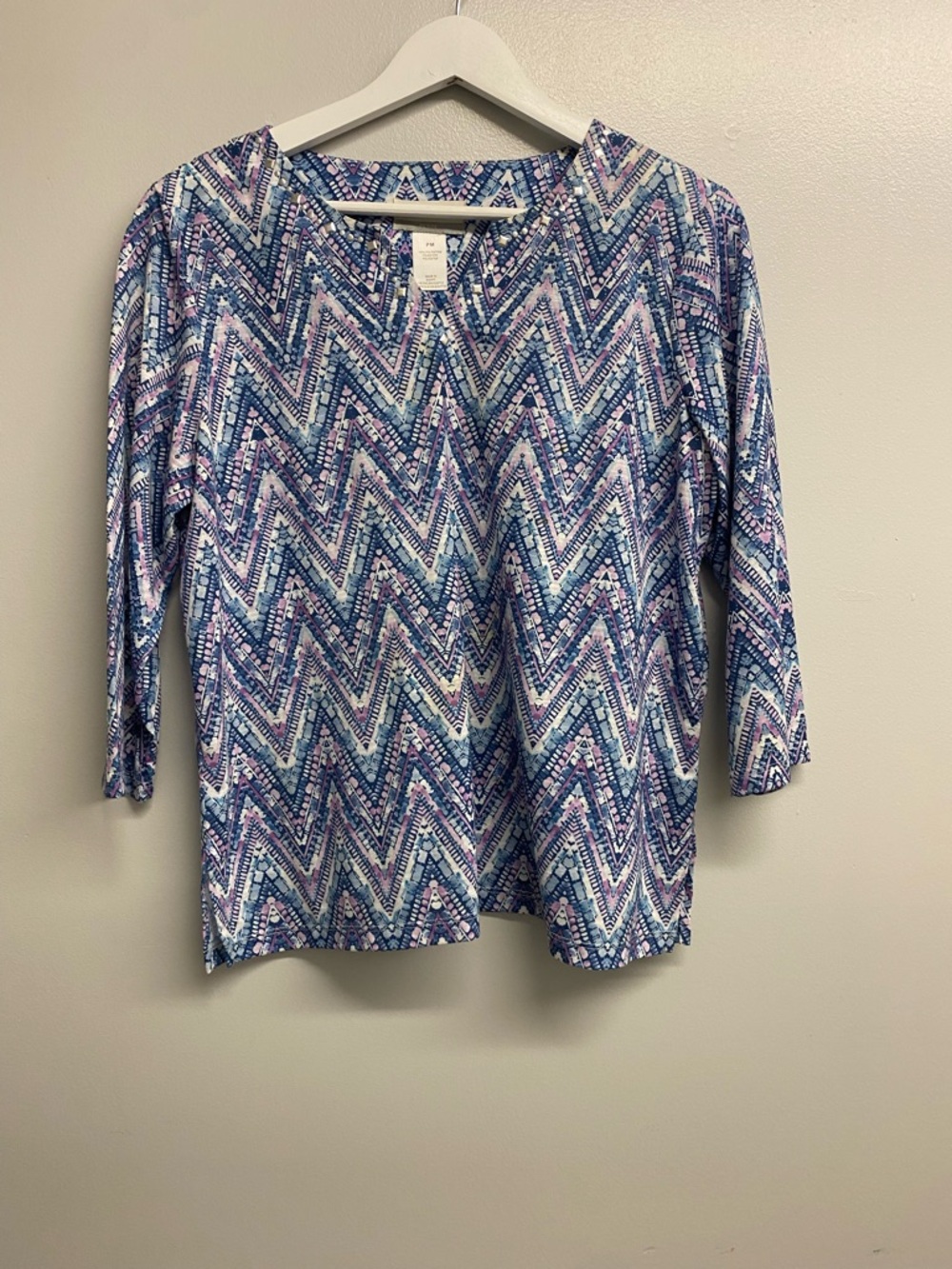 Alfred Dunner Blue and Purple Chevron Long Sleeve Top